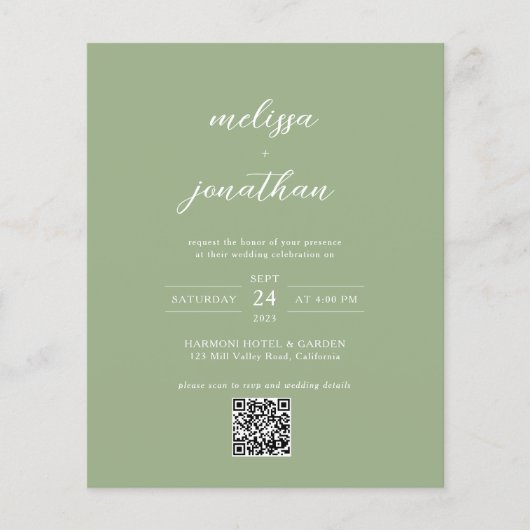 BUDGET Classic Sage Green Photo QR Code Wedding (Vorderseite)