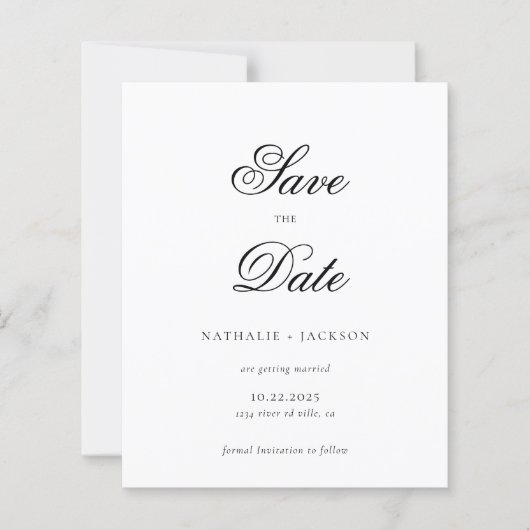 BUDGET Classic Script Photo Wedding Save the Date (Vorderseite)
