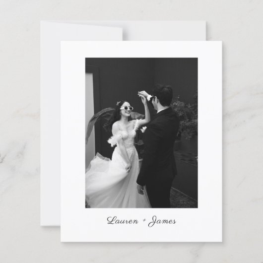Budget Classic Script Wedding Photo Thank You Card (Vorderseite)