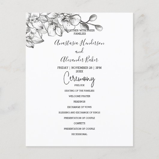 Budget Classic Wedding Program Karte. Flyer (Vorne)