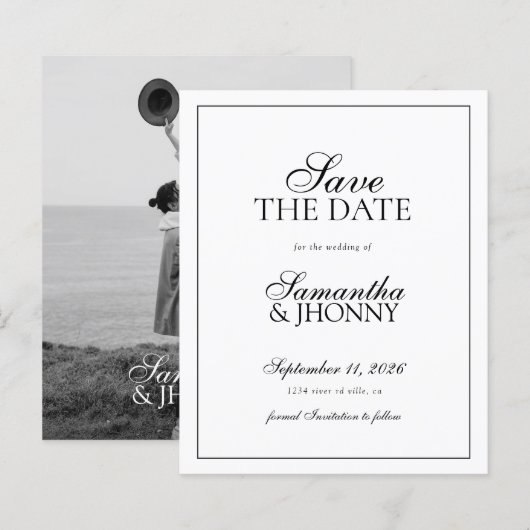 BUDGET Clean Stylish Script Border Photo Wedding (Vorne/Hinten)
