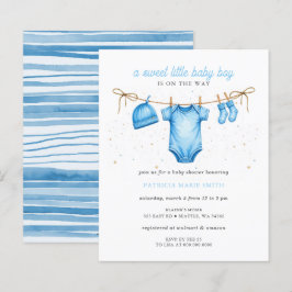 Budget Clothesline Blue Boy Baby Shower invitation