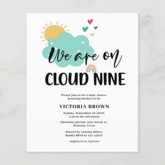 Budget Cloud NIne Baby Shower Invitation (Vorderseite)