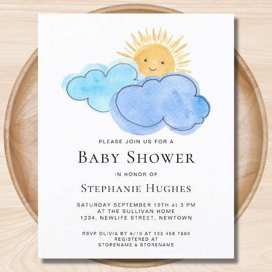 Budget Clouds Boy's Baby Shower Einladung