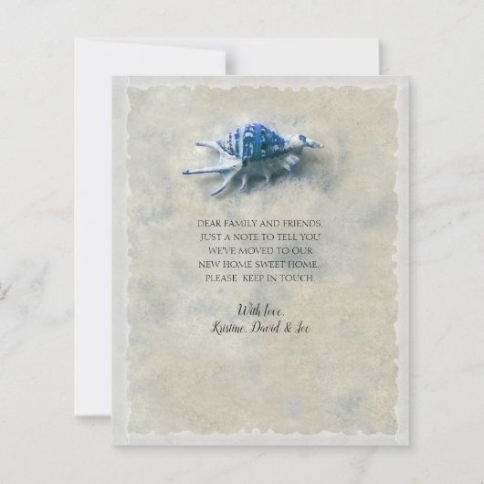 Budget Coastal Blue Seashell Beach Moving Card (Rückseite)