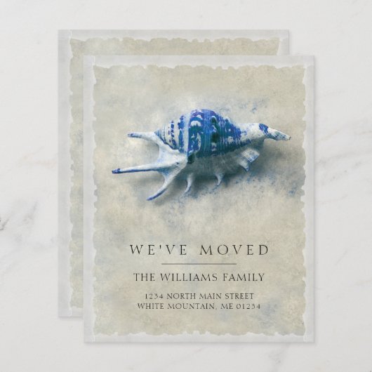 Budget Coastal Blue Seashell Beach Moving Card (Vorne/Hinten)