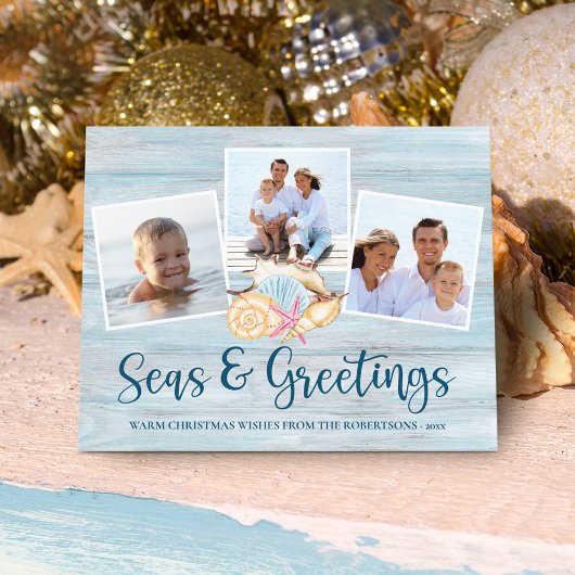 Budget Coastal Seas Greetings Foto Holiday Card
