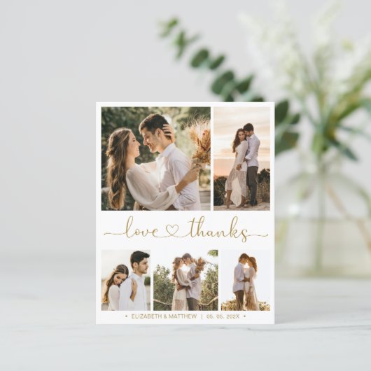 Budget Collage Heart Script Wedding Danke Karte (Stehend Vorderseite)