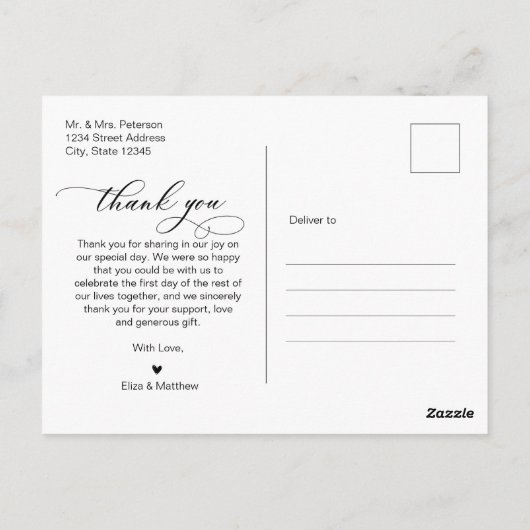 Budget Collage Wedding Vielen Dank Script Heart Postkarte (Rückseite)