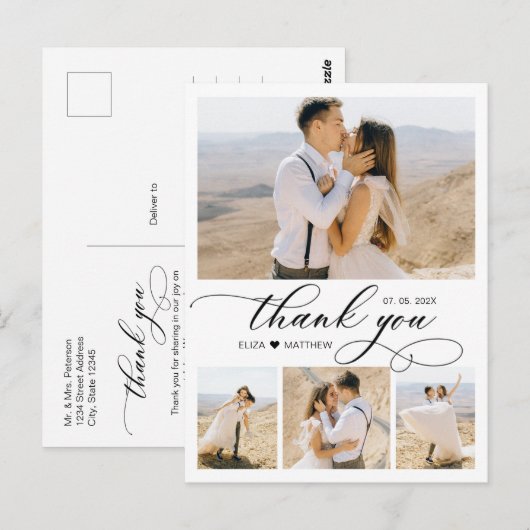 Budget Collage Wedding Vielen Dank Script Heart Postkarte (Vorne/Hinten)