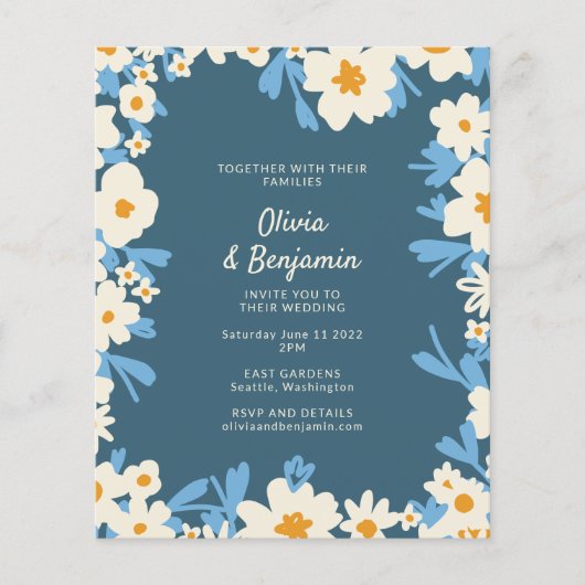 Budget Colorful Boho Blue and White Floral Wedding (Vorderseite)