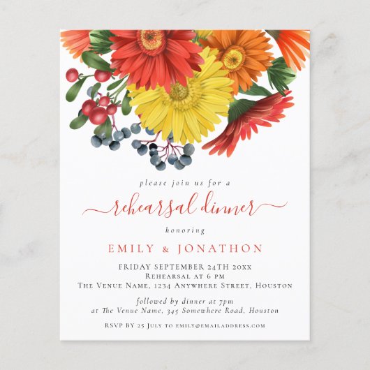 Budget Colorful Fall Florals Probe Abendessen (Vorderseite)