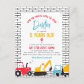Budget Construction Vehicles Boy Birthday Postcard Einladungspostkarte (Vorderseite)