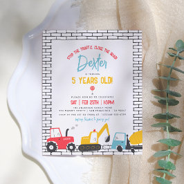 Budget Construction Vehicles Boy Birthday Postcard Einladungspostkarte