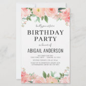 Budget Coral Floral Girly Birthday Einladung (Vorderseite)