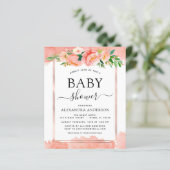 Budget Coral Peach Baby Dusche Pastel Einladung (Stehend Vorderseite)