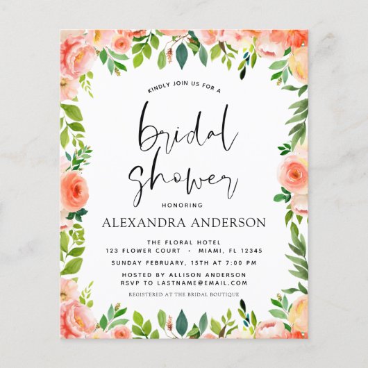 Budget Coral Peach Brautparty Blumenladen Flyer (Vorne)