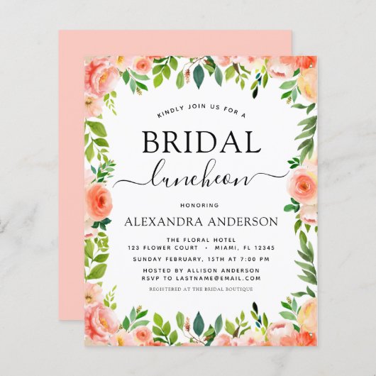 Budget Coral Peach Brautparty Luncheon (Vorne/Hinten)