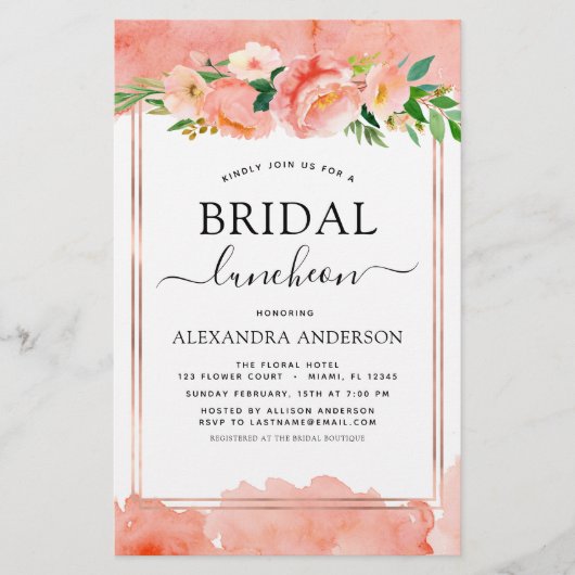 Budget Coral Peach Brautparty Luncheon (Vorderseite)