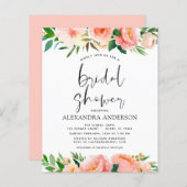 Budget Coral Peach Floral Bridal Dusche Einladung (Vorne/Hinten)