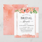 Budget Coral Peach Floral Bridal Dusche Einladung (Vorne/Hinten)