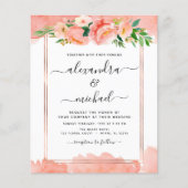 Budget Coral Peach Floral Wedding Einladung (Vorderseite)