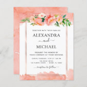 Budget Coral Peach Floral Wedding Einladung (Vorne/Hinten)