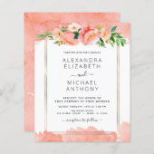 Budget Coral Peach Floral Wedding Einladung (Vorne/Hinten)