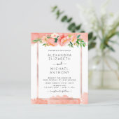 Budget Coral Peach Floral Wedding Einladung (Stehend Vorderseite)