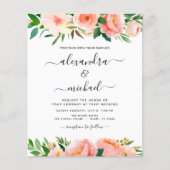 Budget Coral Peach Floral Wedding Einladung (Vorderseite)