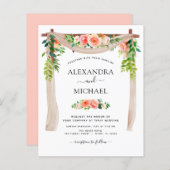 Budget Coral Peach Floral Wedding Einladung (Vorne/Hinten)