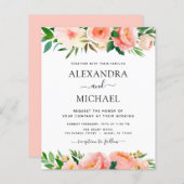 Budget Coral Peach Floral Wedding Einladung (Vorne/Hinten)