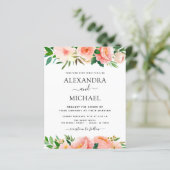 Budget Coral Peach Floral Wedding Einladung (Stehend Vorderseite)