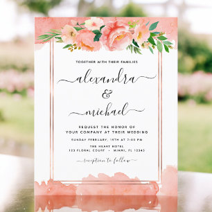 Budget Coral Peach Floral Wedding Einladung