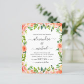 Budget Coral Peach Floral Wedding Einladung (Stehend Vorderseite)
