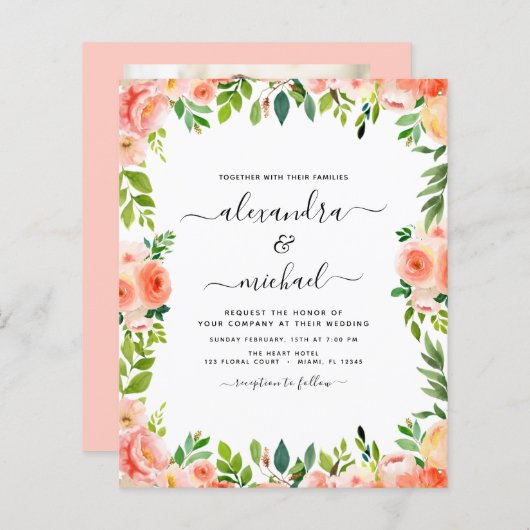 Budget Coral Peach Foto Blumengrün Hochzeit (Vorne/Hinten)