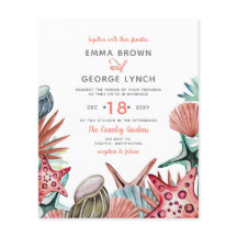 Budget Coral Seashells Beach Wedding Einladung