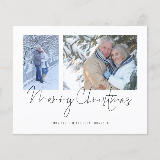 Budget Couple 2 Fotos Script Frohe Weihnachtskarte (Vorderseite)