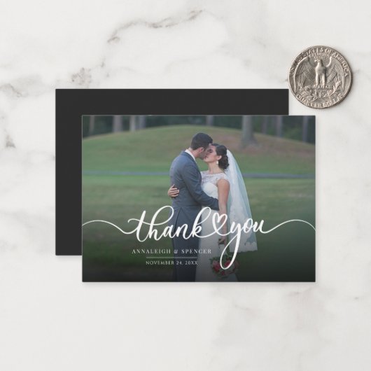 Budget Couple Wedding Foto Script Vielen Dank Mitteilungskarte (Vorderseite/Rückseite Beispiel)