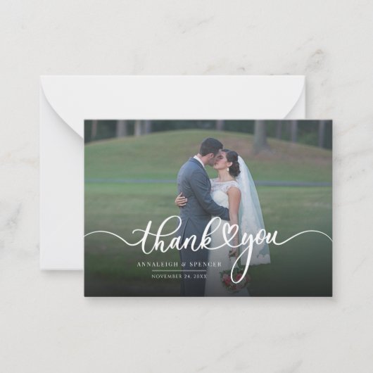Budget Couple Wedding Foto Script Vielen Dank Mitteilungskarte (Vorderseite)