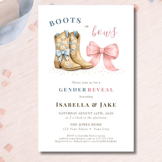 Budget Cowboy-Stiefel oder rosa Schleifen Geschlec Flyer
