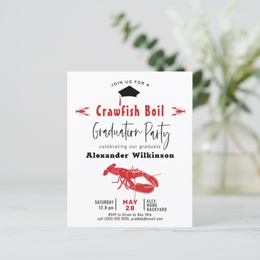 BUDGET Crawfish Boil Abschluss GRILLEN Einladung (Stehend Vorderseite)