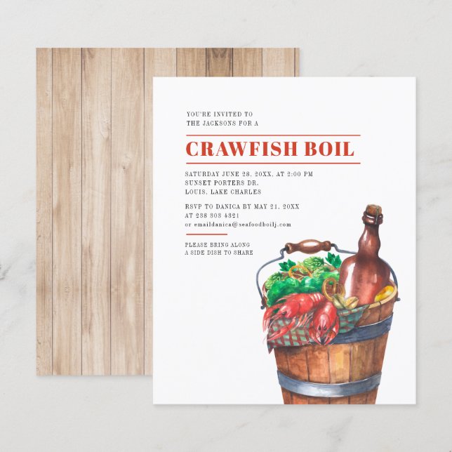 Budget Crawfish Boil Summer Party Einladung (Vorne/Hinten)