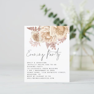 BUDGET Cream Florals Wedding Abend Party Einladung