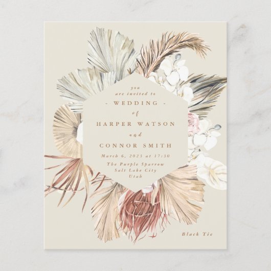Budget Cream Pampas Driving Floral Dschungel Weddi Flyer (Vorne)