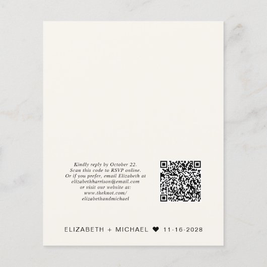 Budget Cream QR Code Hochzeitsempfehlung Einladung (Rückseite)