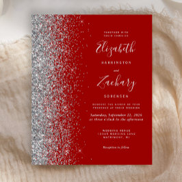 Budget Crimson Silver Glitzer Einladung Hochzeit