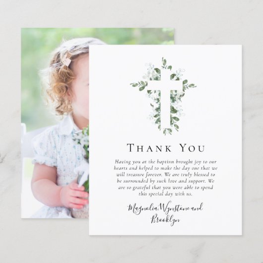 Budget Cross Foto Taufe Danke Karte (Vorne/Hinten)