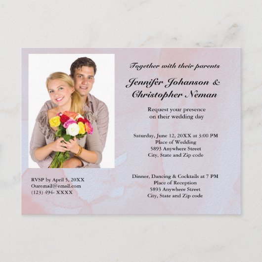 Budget Custom Foto Lavender Mist Marble Wedding Postkarte (Vorderseite)