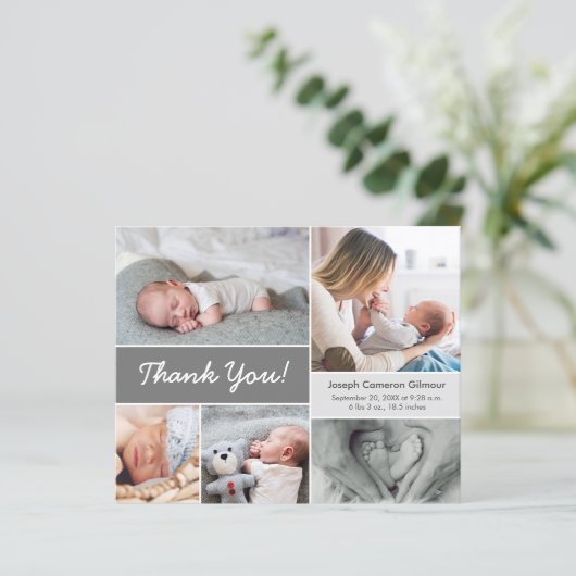 Budget Custom Gray Foto Collage Baby Boy Birth (Stehend Vorderseite)